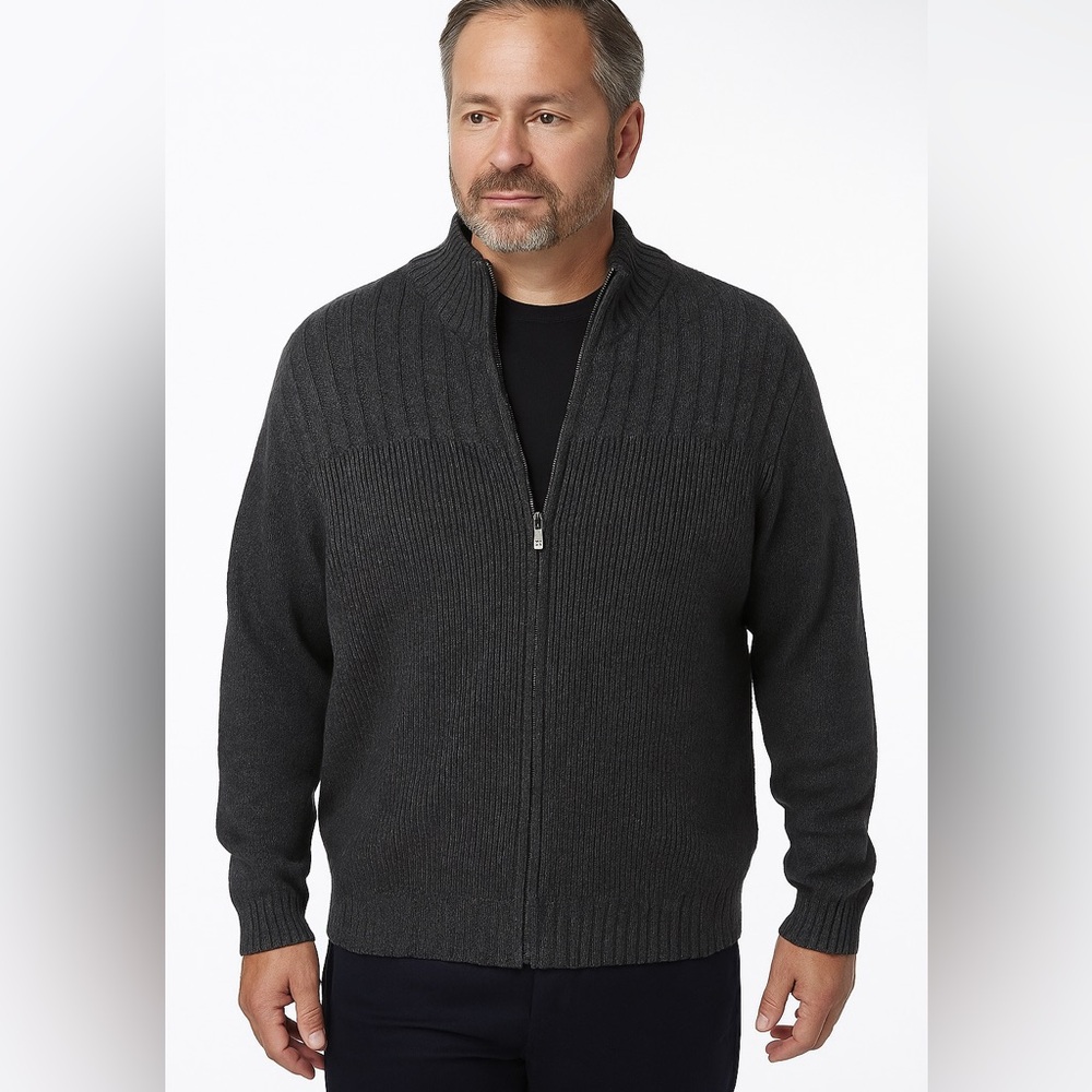 Calvin Klein Sweater Cardigan Size XL Dark Gray Full Zip Front Mock Neck